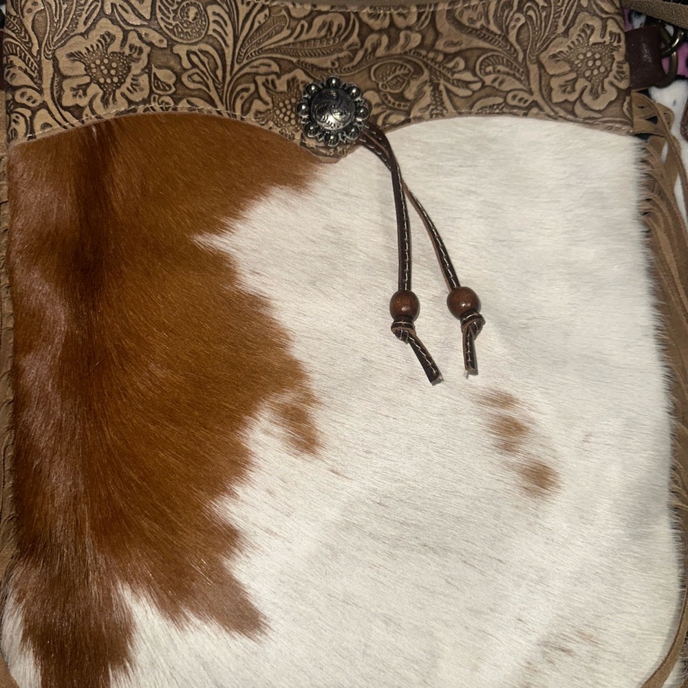 Myra Cowhide Cross Body Bag With Fringe